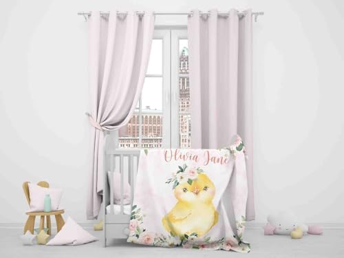 Personalized Name Baby Blanket with Pink Floral Design