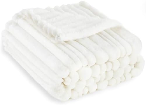 HOMRITAR White 30x40 Baby Blanket with Striped Design