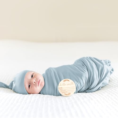 MairMore Baby Swaddle Blanket with Beanie Set Blue