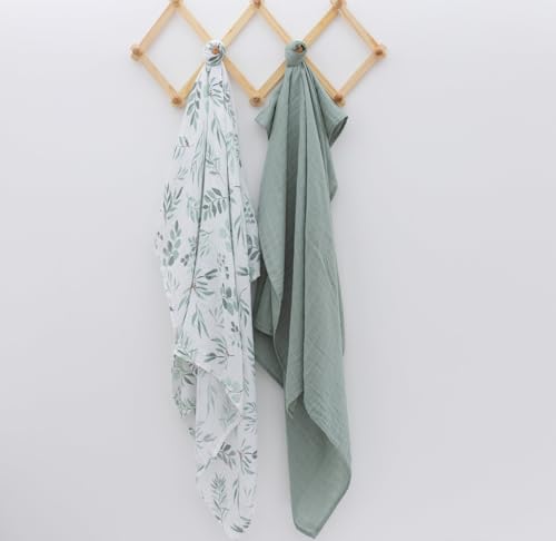 Organic Baby Muslin Swaddle Blankets 2 Pack - Soft Breathable Boho Style
