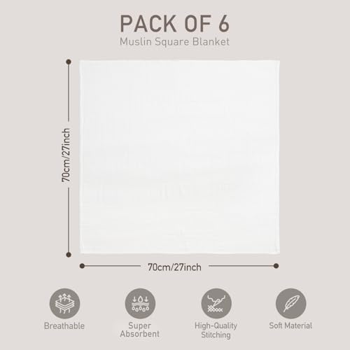 GLLQUEN BABY 6-Pack Swaddle Blankets - Soft Breathable