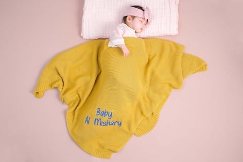 Personalized Knit Baby Name Blanket - Custom Embroidered Camel
