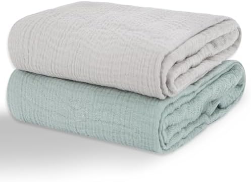 Synrroe Muslin Swaddle Blankets 2 Pack 40x40 Inches