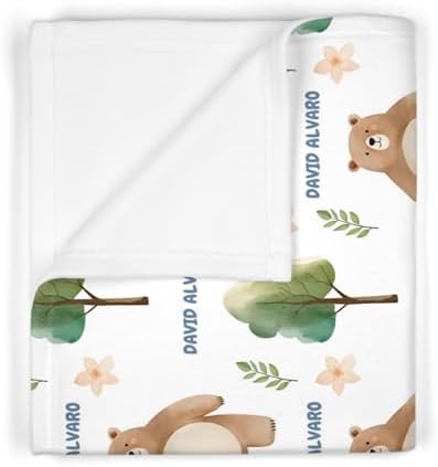 Custom Name Baby Blanket Bear Personalized Gift for Baby
