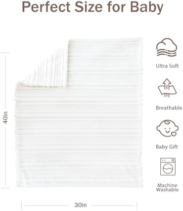 HOMRITAR White 30x40 Baby Blanket with Striped Design