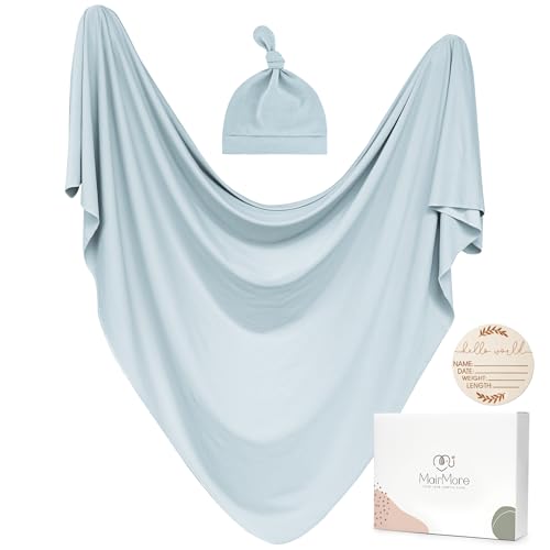 MairMore Baby Swaddle Blanket with Beanie Set Blue