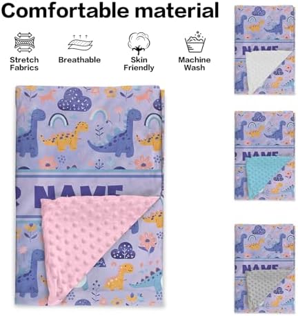 Personalized Baby Blanket for Girls with Purple Dinosaur Pattern