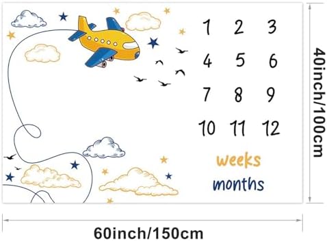 CSFOTO Airplane Baby Milestone Blanket 60 x 40 with Frames