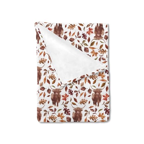 Hwmmbh Retro Highland Cows Fall Leaves Baby Blanket
