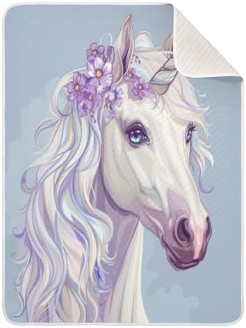 Unisex Baby Blanket with Unicorn Print 30x40 Inches