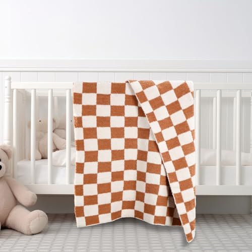 Brown Checkered Fuzzy Throw Blanket Cozy 30x40 Inch