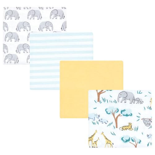 Hudson Baby Unisex Flannel Blanket 4-Pack Safari Friends