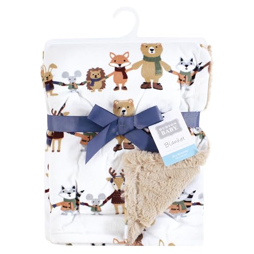 Hudson Baby Unisex Plush Blanket with Furry Binding