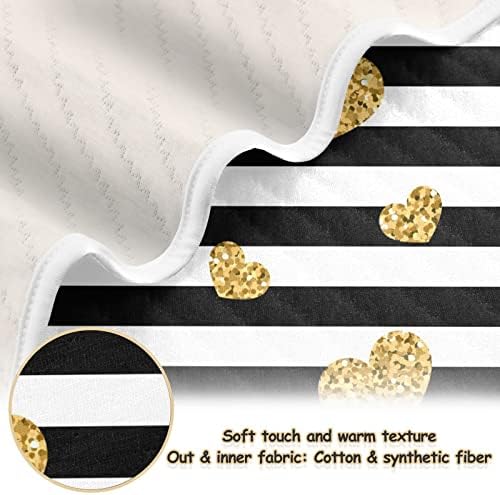 Pigsaly Black White Stripes Toddler Blanket 30x40in Gold Heart Glitter