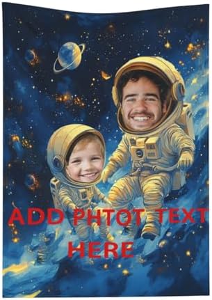 Custom Astronaut Blanket for Baby Boy with Name Photo