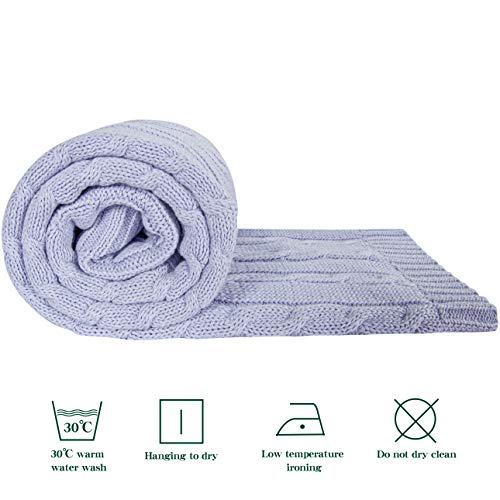 NTBAY 100 Pure Cotton Cable Knit Toddler Blanket 30x40 Inches Light Purple