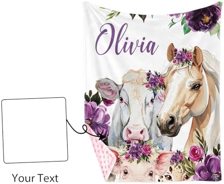 Custom Baby Blanket with Name and Animals Design 1