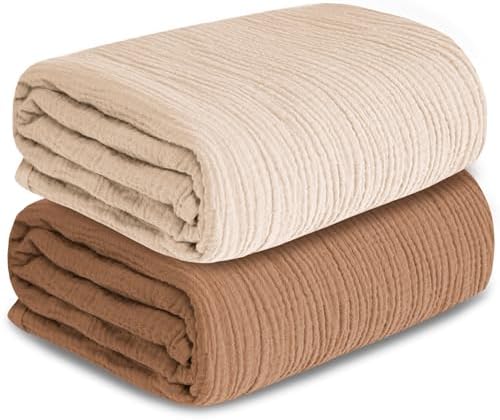 GUNTAIL Muslin Swaddle Blankets 2 Pack Beige Coffee