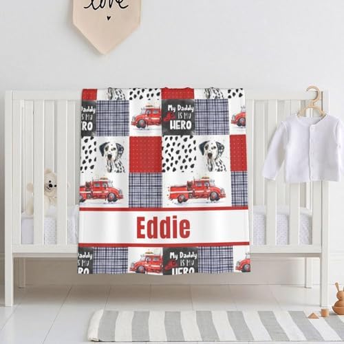 Personalized Baby Blanket with Name Custom Fire Truck Blanket for Baby Boys