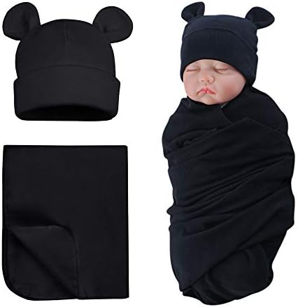 PESAAT Cotton Baby Swaddle Hat Set for Newborns