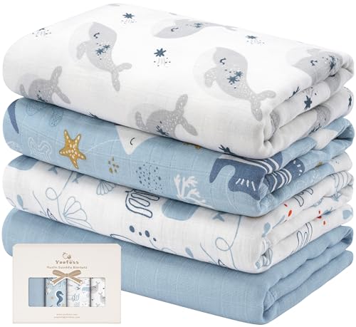 Yoofoss Muslin Swaddle Blankets 4-Pack Neutral Wrap