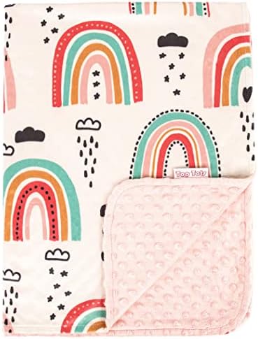 Top Tots Deluxe Minky Baby Blanket - Boho Rainbows 40 x 29 Inch Peach