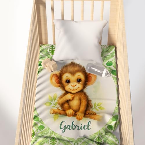 Zocoshi Personalized Baby Blanket with Name Jungle Monkey Throw for Boys Girls