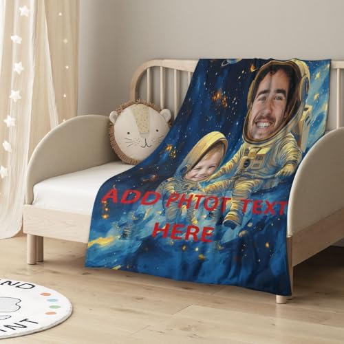 Custom Astronaut Blanket for Baby Boy with Name Photo
