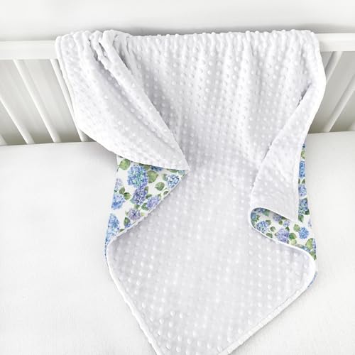 Blue Hydrangea Floral Baby Blanket with Dotted Backing
