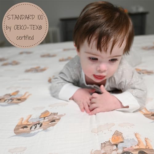 LollyBanks Muslin Swaddle Blanket with Noahs Ark Print