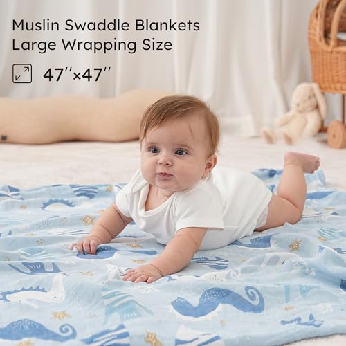 Yoofoss Muslin Swaddle Blankets 4-Pack Neutral Wrap