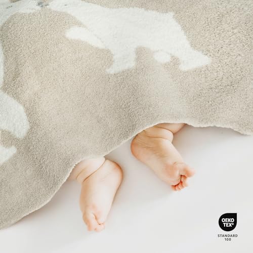 EVERGRACE Soft Plush Baby Blanket with Bear Pattern