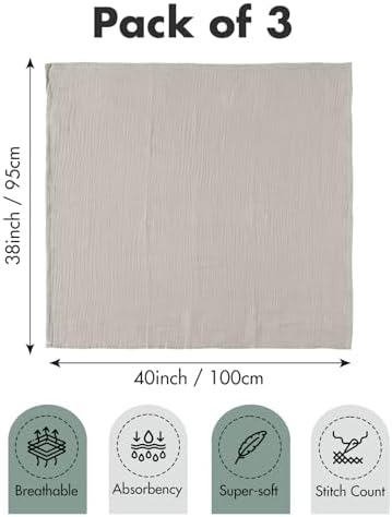 LYRICHOM Muslin Swaddle Blankets 3 Pack