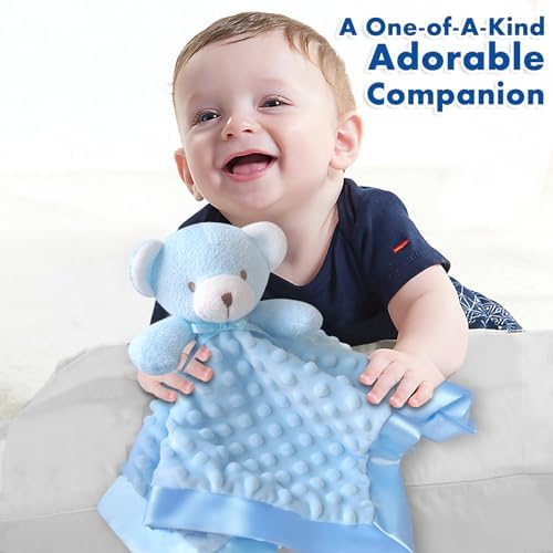 MOVEPAI Soft Blue Bear Baby Security Blanket 16 Inch