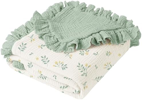 Konssy Flounce Muslin Baby Blanket 40x36 Leafy Design