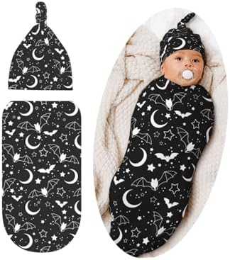 Halloween Bat Swaddle Blanket Hat Set for Newborns