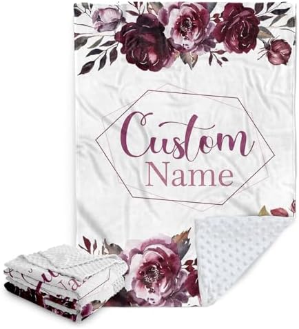 Personalized Baby Blanket with Name - Purple Flowers Flannel Double Layer 47x60