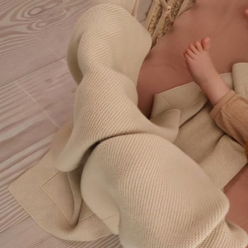 Huxie Knitted Organic Cotton Baby Blanket Swaddle 30x40 Fog