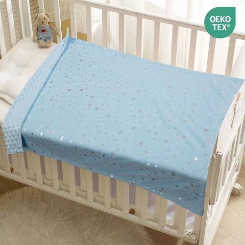Donsonny Baby Blanket Soft Minky Reversible 30x40 Inch Blue