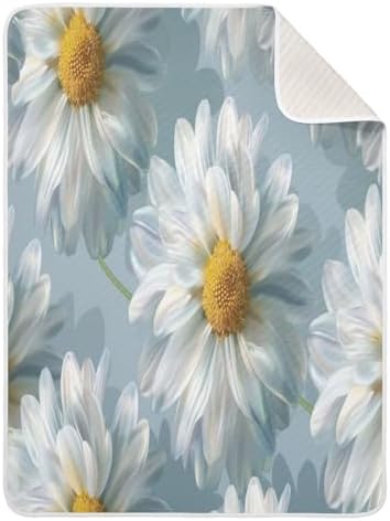 Super Soft Baby Blanket with White Flowers for Boys Girls