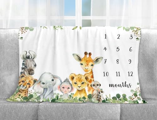 Yuzioey Safari Animals Milestone Blanket 50x40