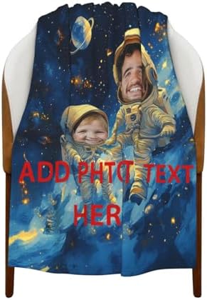 Custom Astronaut Blanket for Baby Boy with Name Photo