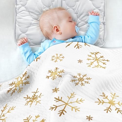 KJIZMO Gold Snowflake Baby Blanket 30x40 1
