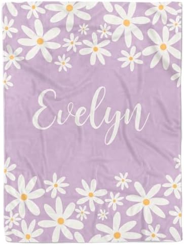 Personalized Baby Girl Blanket with Daisies Purple 30 x 40
