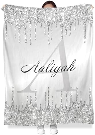 Personalized Baby Blanket with Monogram Silver Drip Glitter 1