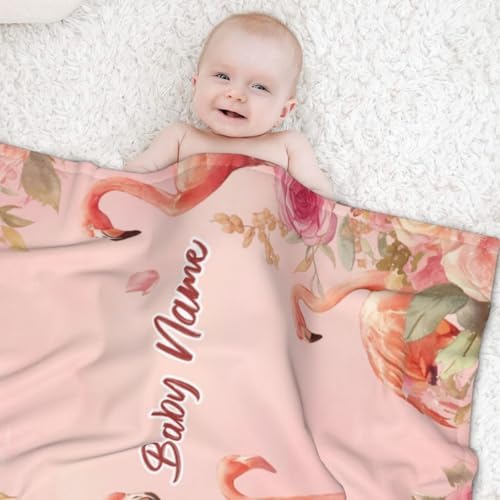 COWSROCK Flamingo Baby Blanket with Name Custom Print