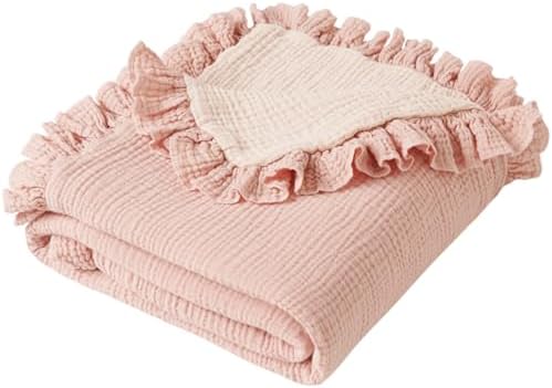 Konssy Flounce Muslin Baby Blanket 40x36 Pink 1