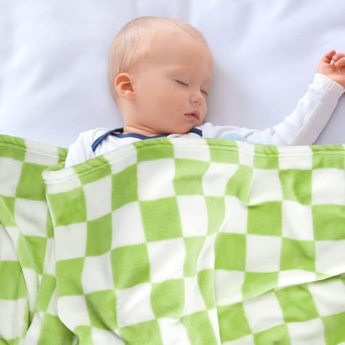 GreatBba Plush Checkered Baby Blanket - 30x40 Wine Green White