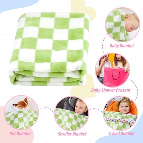 GreatBba Plush Checkered Baby Blanket - 30x40 Wine Green White