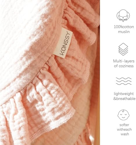 Konssy Flounce Muslin Baby Blanket 40x36 Pink 1